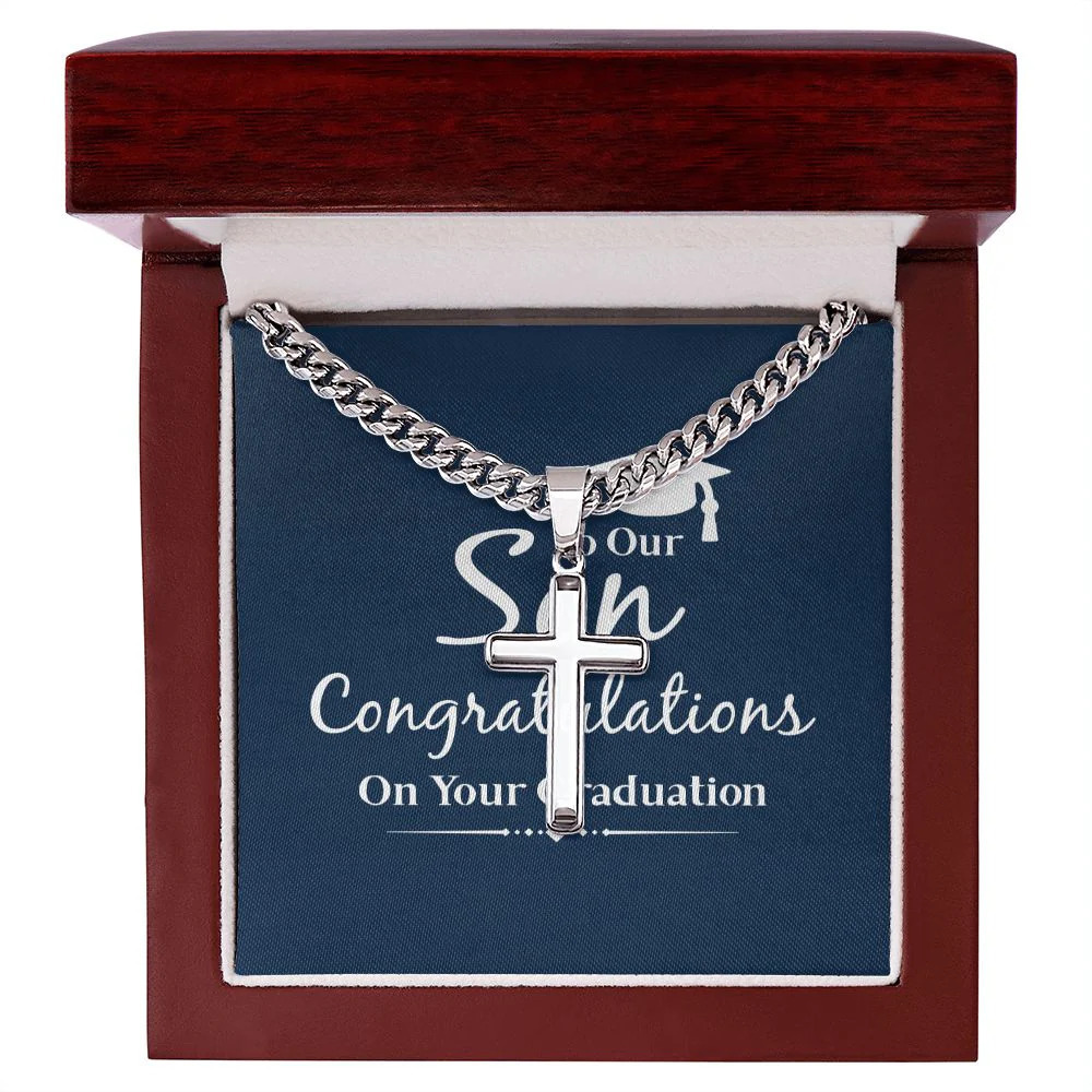 To Our Son Congrats on Your Graduation Artisan Cross Cuban Chain Luxury Box